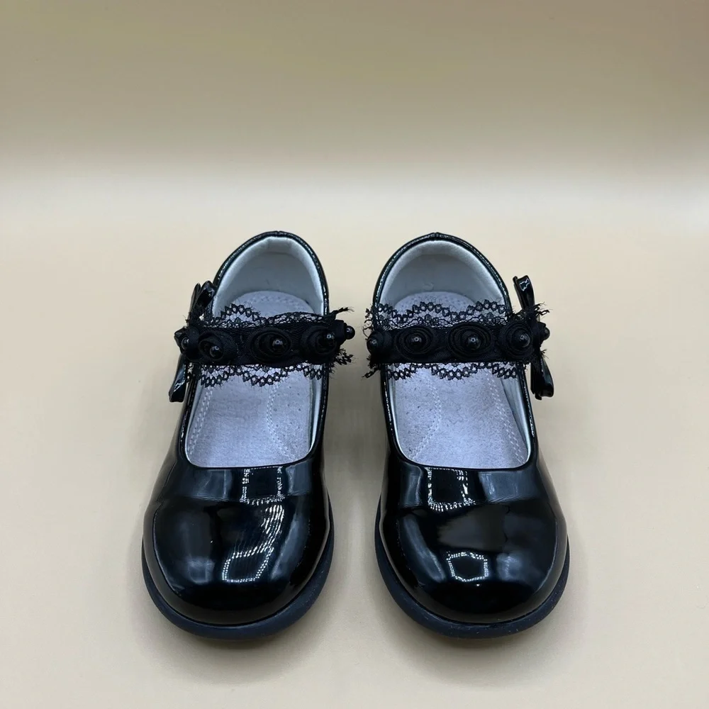 Elegant Black Bowknot Lace Flat Sole Shoes Non‎ Slip Size 10